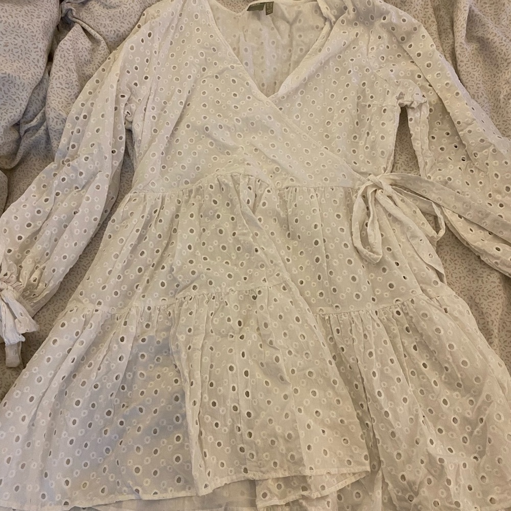 ASOS long sleeve eyelet lace wrap dress- Size 14